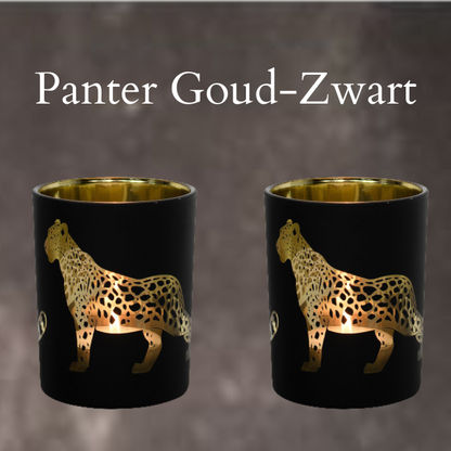 Waxinelichthouder Panter Goud-Zwart