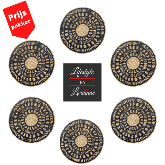 Zeegras Placemat Zwart Dessin