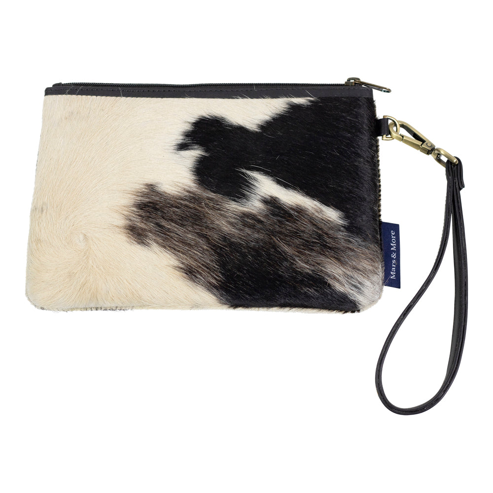 Clutch koehuid zwart/wit