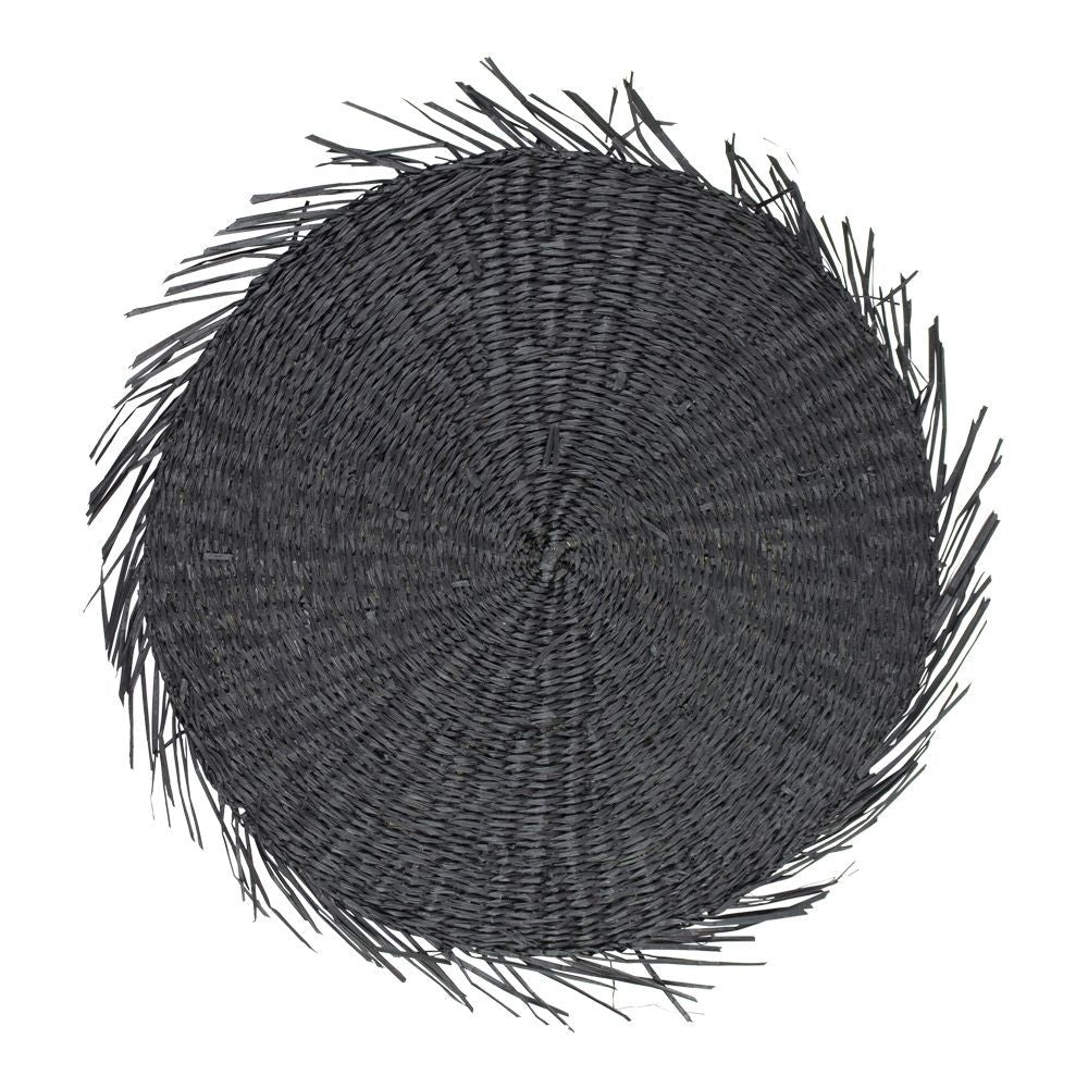 Zeegras Placemat Rafels Zwart Franjes